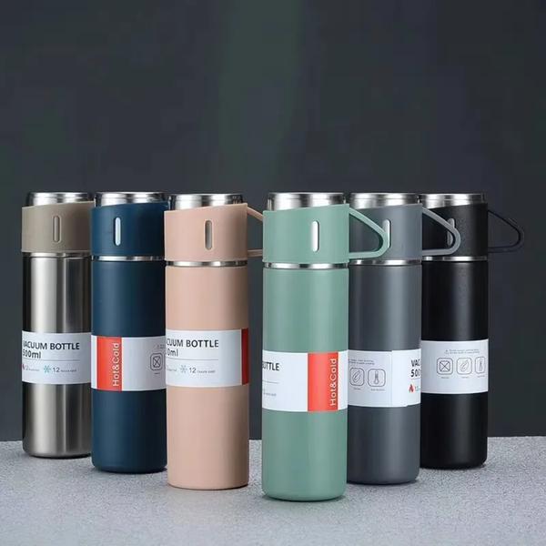 Exklusivt Presentset – 500 ml Termosmugg i Rostfritt Stål med 3 Lock