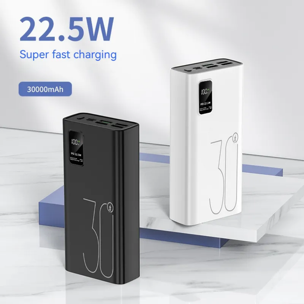 Powerbank 30000mAh  –  4 USB & Type-C | Snabbladdning