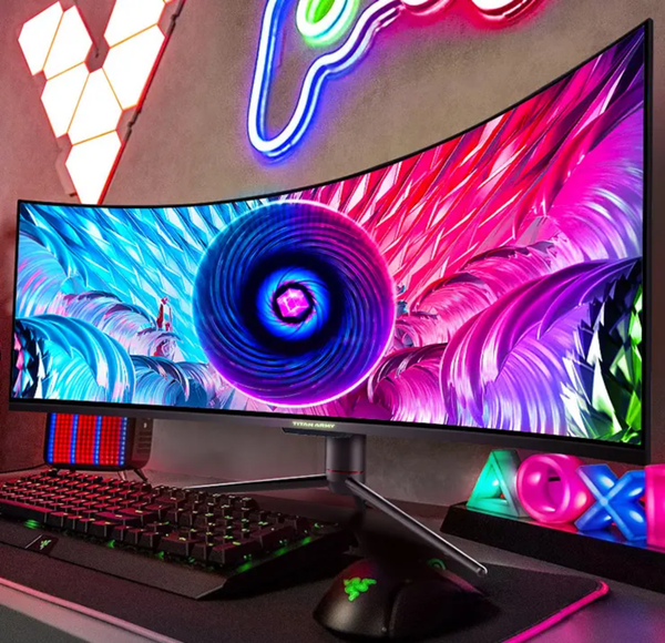 49" Superbred OLED 5K Gamingmonitor – Böjd Skärm med Justerbart Stativ & 75Hz Uppdateringsfrekvens