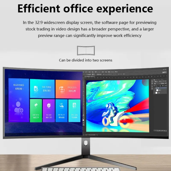 49" Superbred OLED 5K Gamingmonitor – Böjd Skärm med Justerbart Stativ & 75Hz Uppdateringsfrekvens