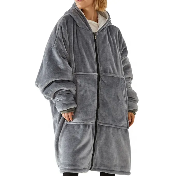 Varm Oversized Sherpa Hoodie-Filt – Bärbar Fleecefilt med Dragkedja| Ultimat Myskomfort